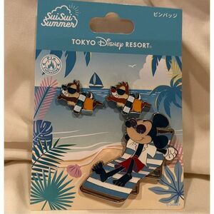 Tokyo Disney Resort Exclusive Mickey, Chip and Dale SuiSui Summer 3 Pin Set NWT